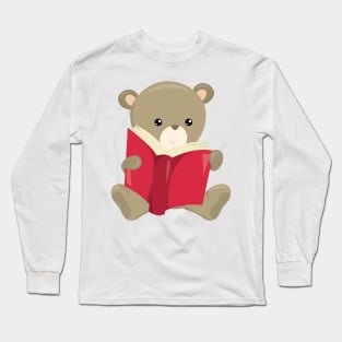 Bear Going To School, Cute Bear, Brown Bear, Books Long Sleeve T-Shirt